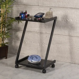 İron cihaz taşıma ve setup sehpası | z tipi 2 raflı siyah